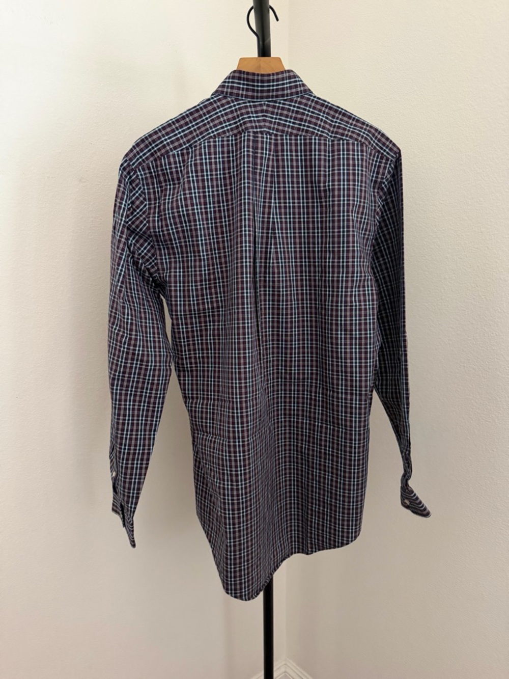 Lands' End Men's tall Plaid Button-Down Shirt with Blue Windowpane Oxford 16 - Picture 5 of 5